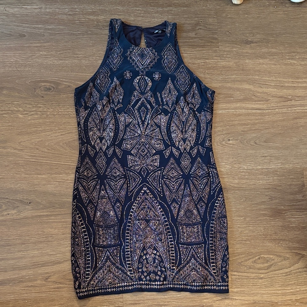 Jump Black and Gold Geometric Mini Dress